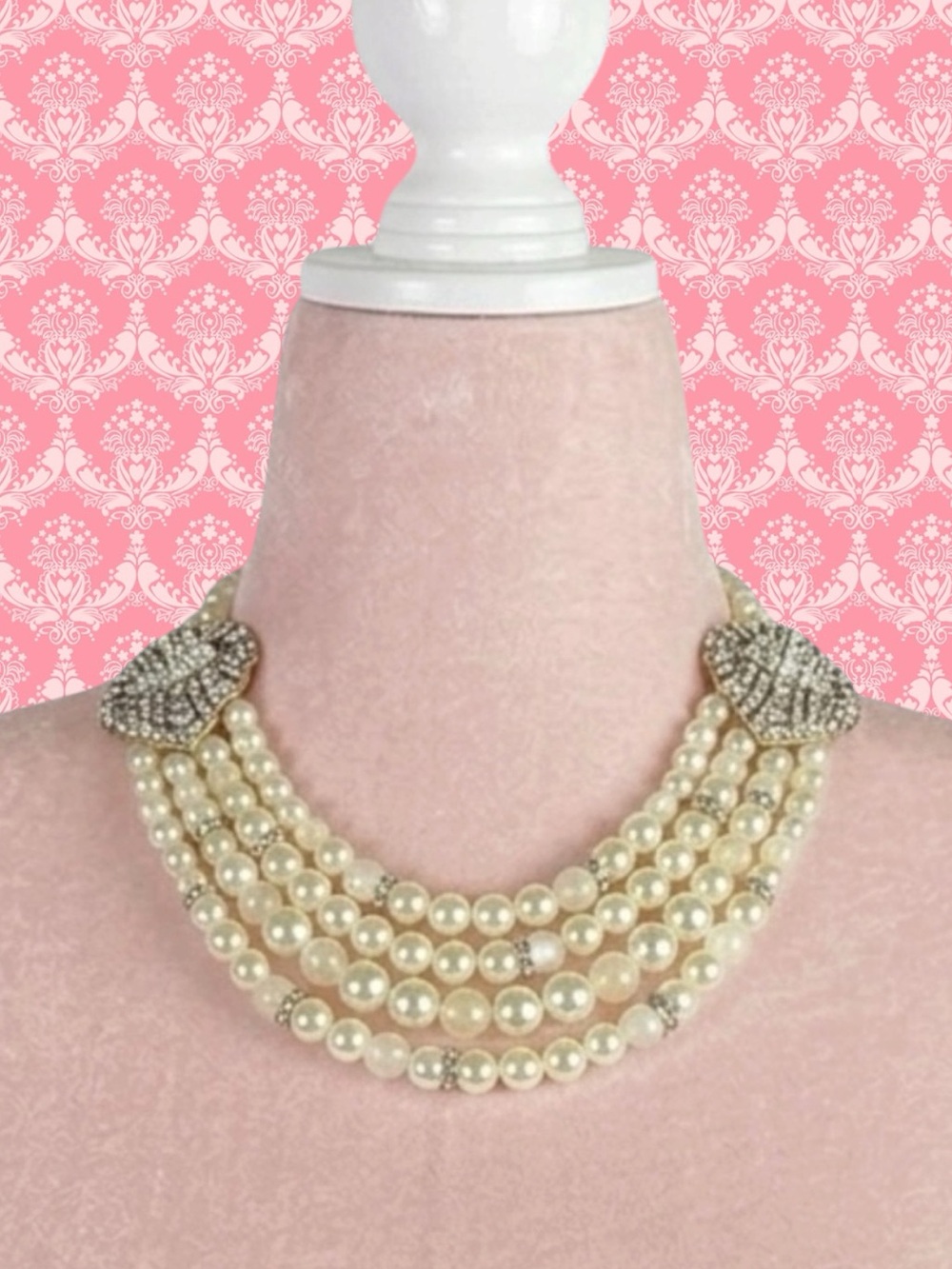 Chloe + Isabel Retro Glam Faux Pearl Crystal Party Cocktail Statement Necklace